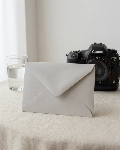 Envelope and glass still life - accompanying a quote on anonymous browsing in a private dating site