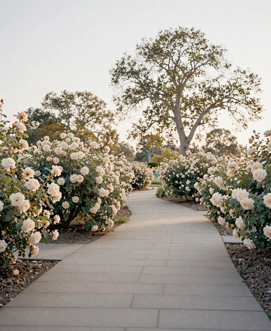Quiet garden path at dawn - the Sunday garden walk meetup format for introvert-friendly Club members